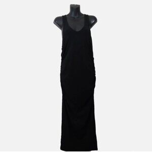 James Perse size 4 Sleeveless Tank Dress Black Bodycon Ruched Midi XL NEW $195